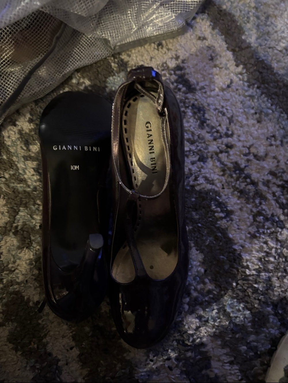 Gianni Bini Women’s Patent T-Strap Pumps — Dark Brown 4”heels